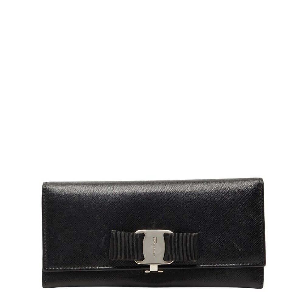 Salvatore Ferragamo Vara Ribbon Long Wallet Black Leather
